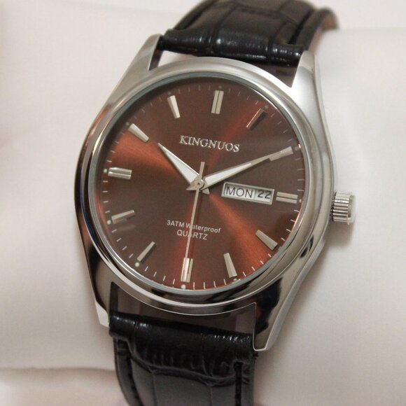 Men's Contemporary Dress Watch Silver Case Black Leather Watch Strap 40mm - Picture 7 of 13